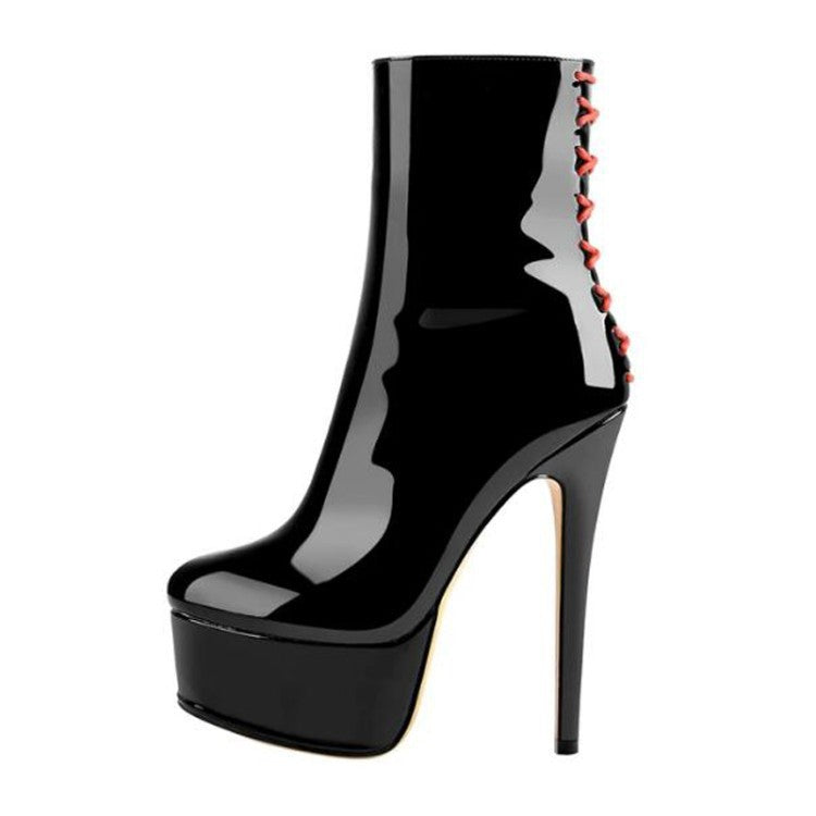 European And American-style Round-toe High-platform Womens Short Boots With Side Zippers