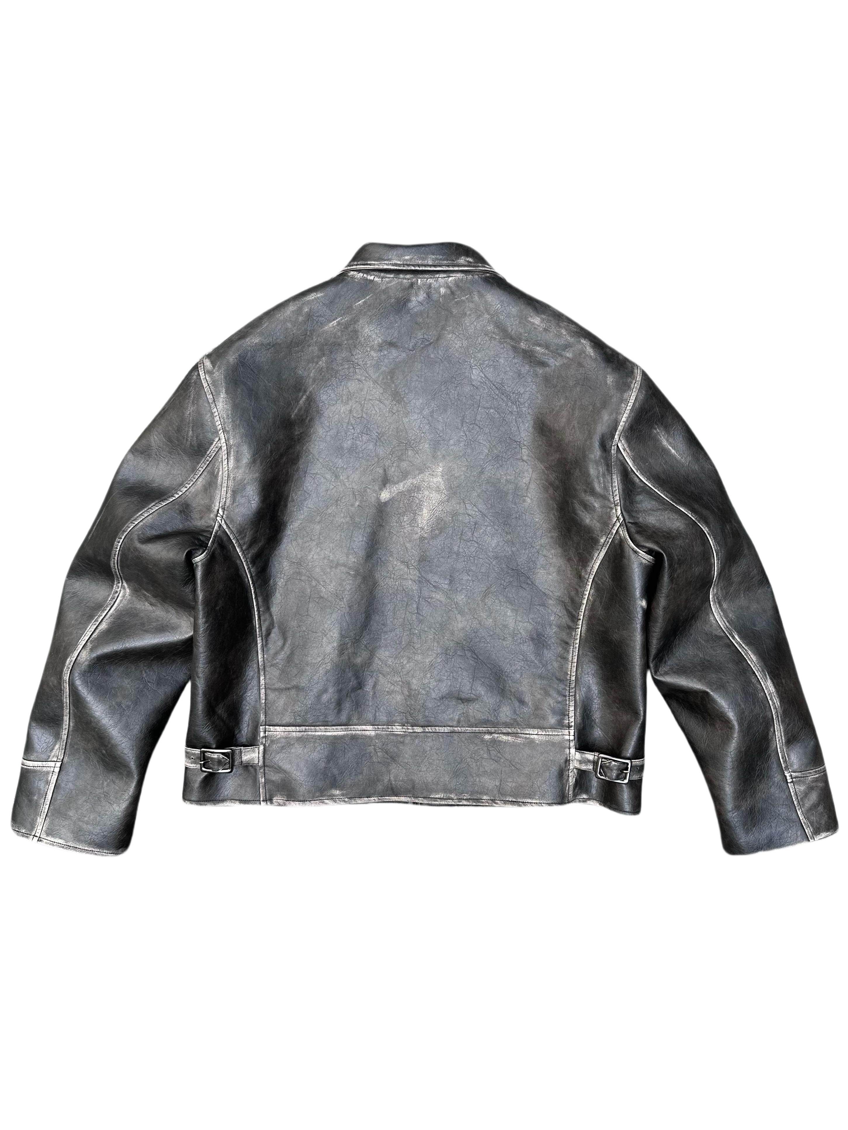 Eco-friendly Leather Handcrafted Distressed And Rubbed Short Wide PU Leather Jacket