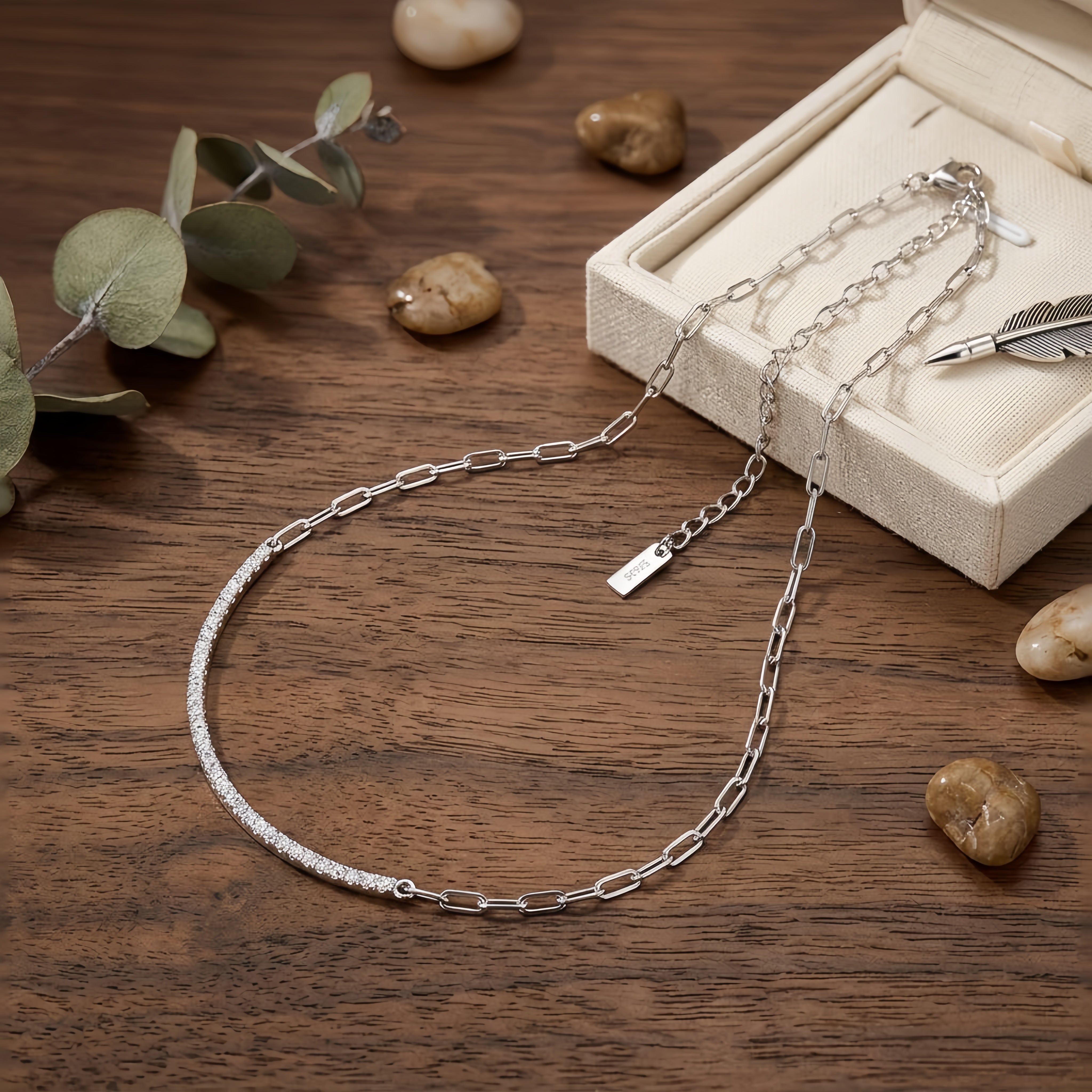 925 Sterling Silver Elegant Minimalist Chain Necklace with Delicate Pendant Charm