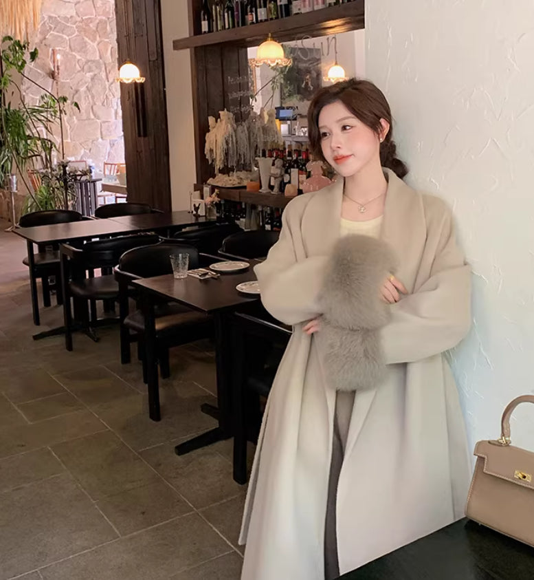 Fox-fur Classic Bestseller Long Double-faced Pure Wool Coat