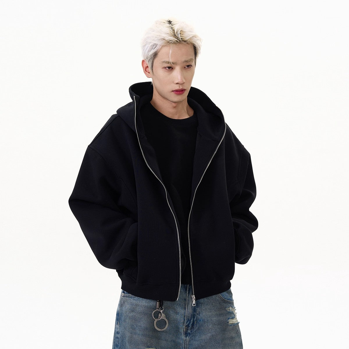 Solid-color Cardigan Hooded Sweatshirt For Men