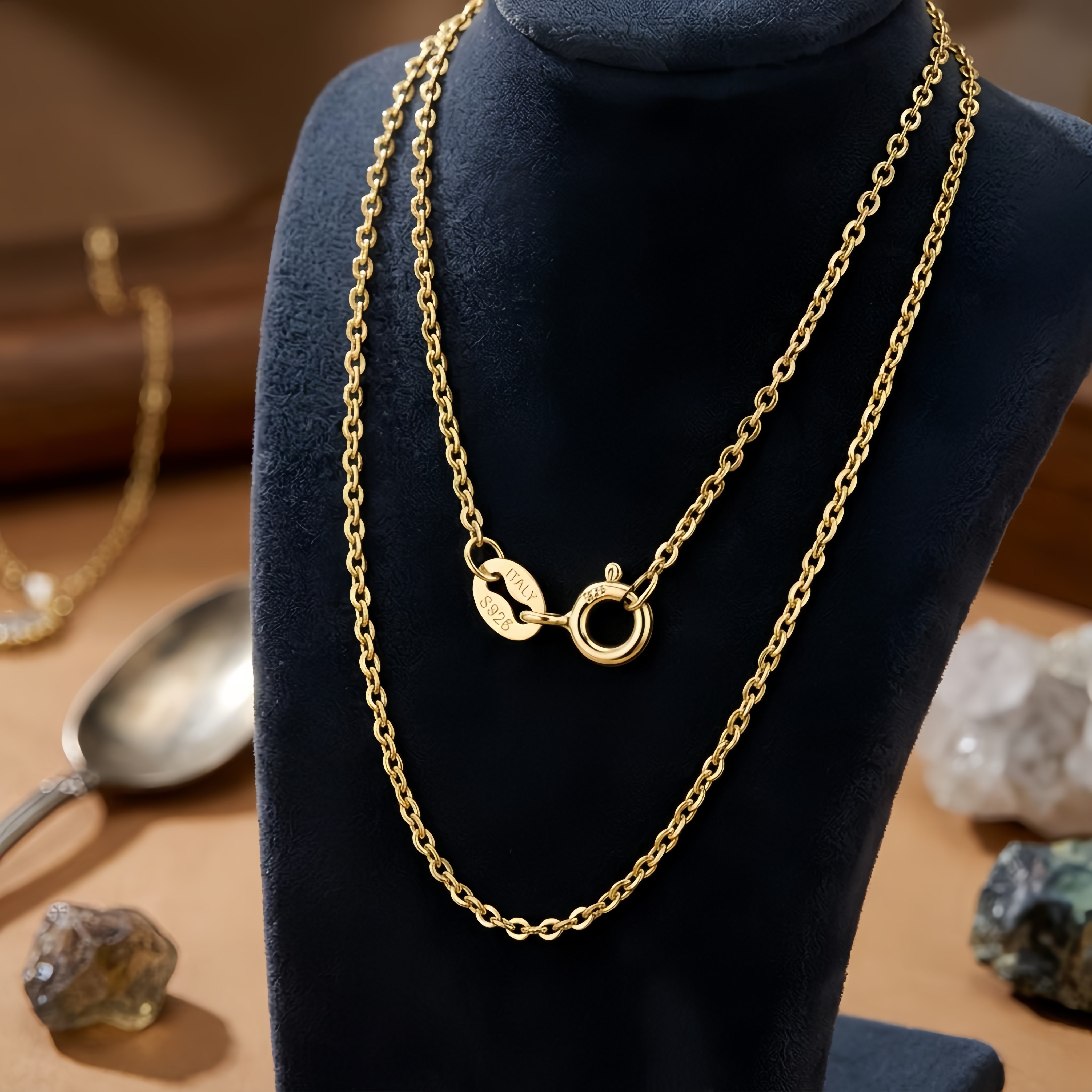 925 Sterling Silver Italian Gold-Plated Sterling Rope Chain Necklace with Adjustable Clasp