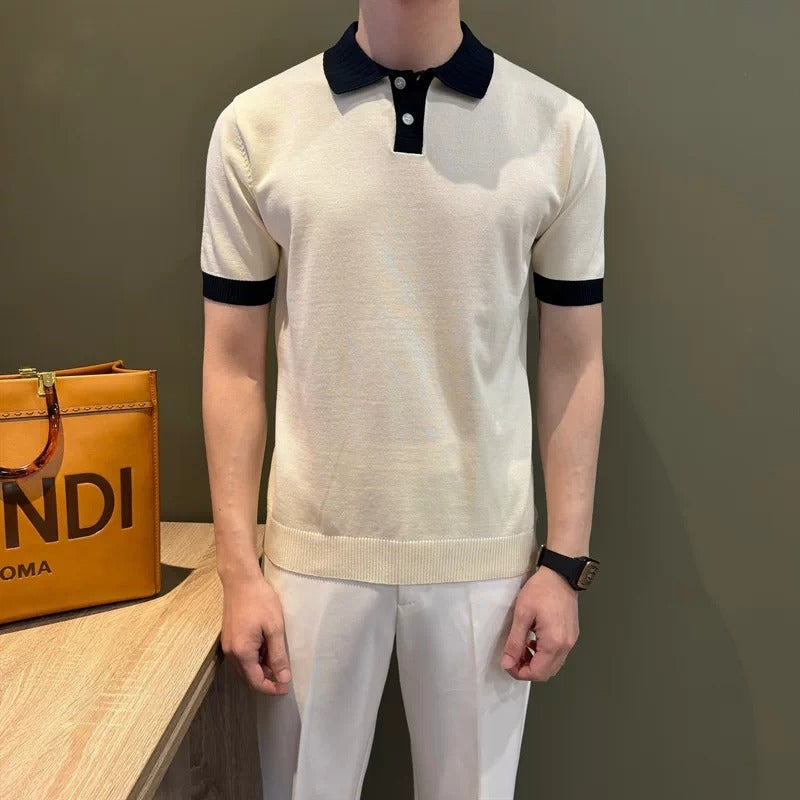 Men's Simple Contrasting Color Knitted Base Layer Shirt