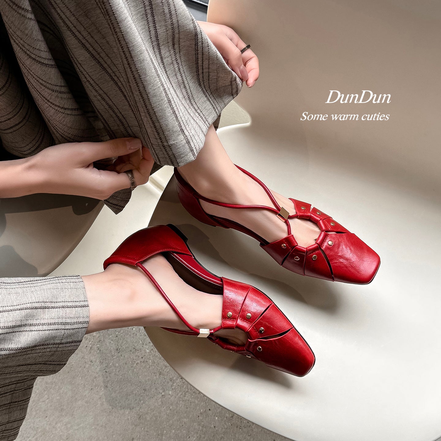 Handcrafted Full-Grain Leather Cage Sandals, Women's Vintage Woven Square Toe T-Strap Flats