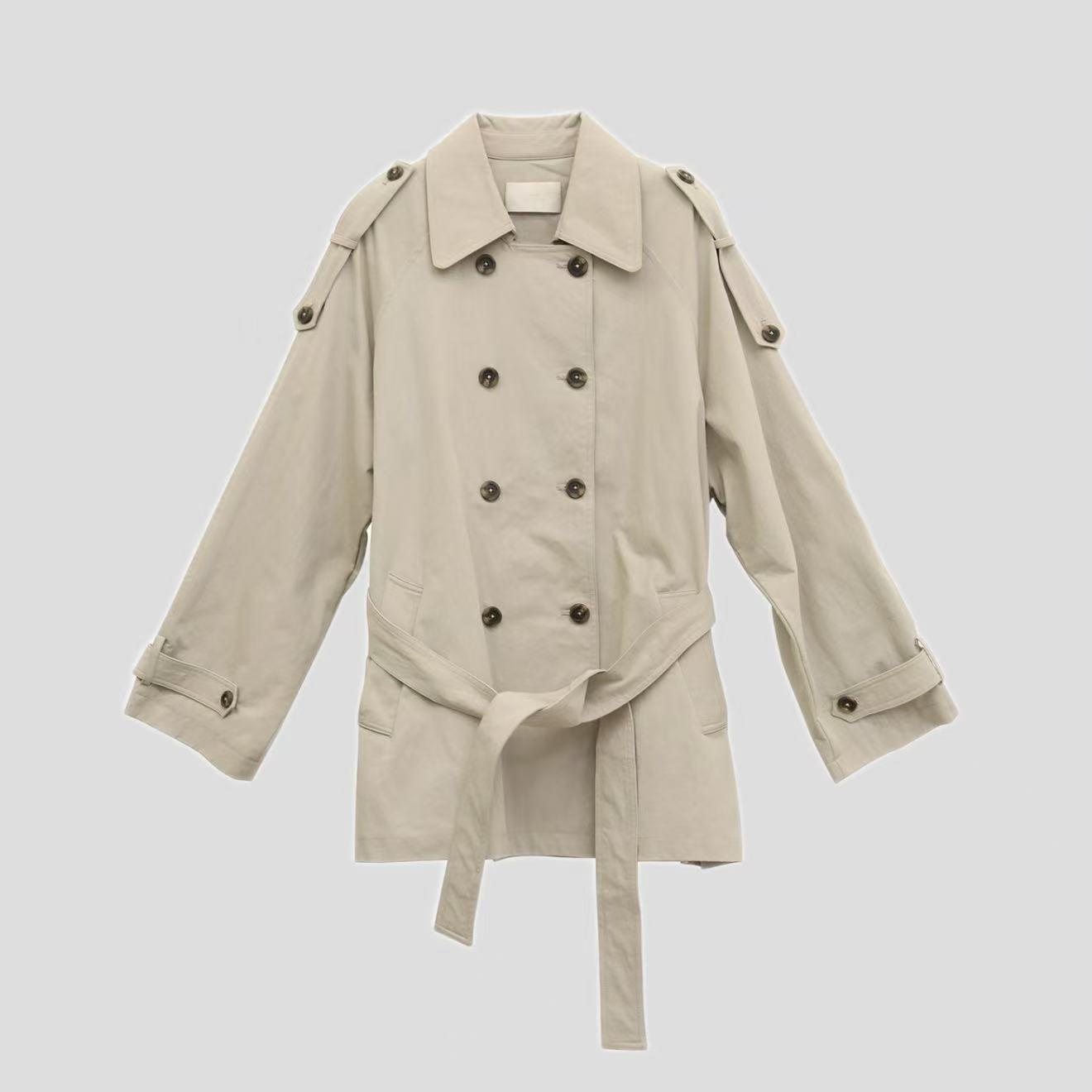 Womens Fashion Double-Breasted Lapel Mid-Length Trench Coat