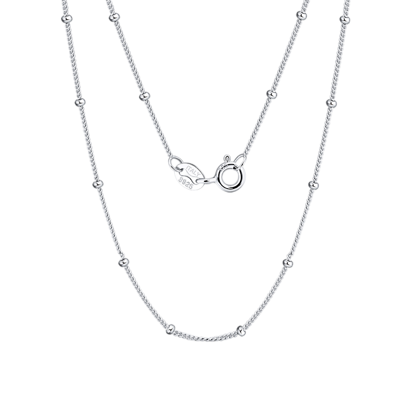 925 Sterling Silver Italian-Made 14K White Gold Bead-Accented Chain Necklace
