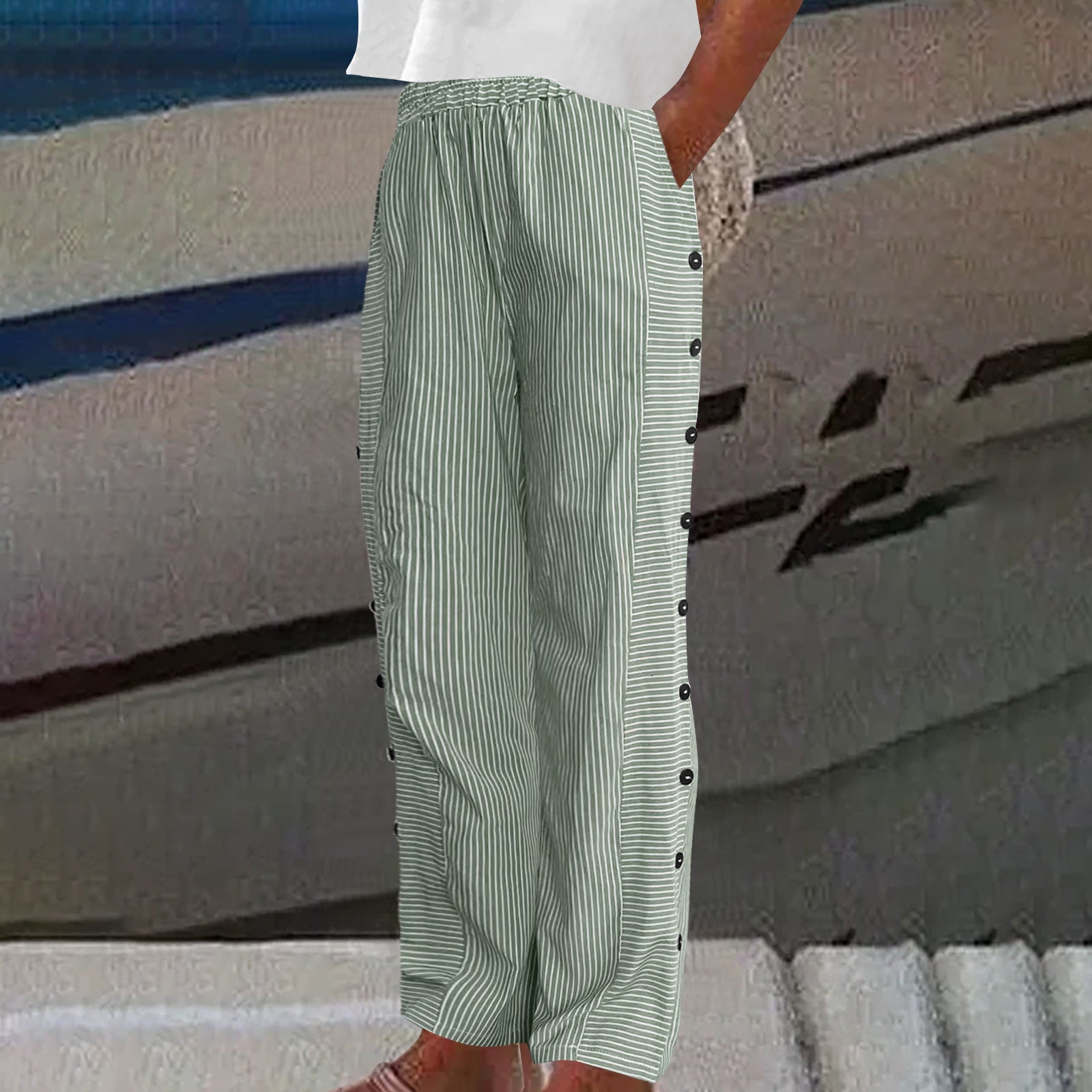 Women's Striped Casual Trousers Lightweight Blend Stretch Pants