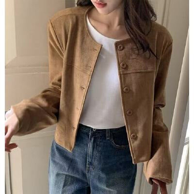 Retro Suede-Like Slimming Jacket Top