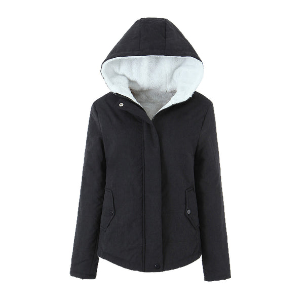 Womens Thickened FleeceLined Hooded Cotton Padded Jacket