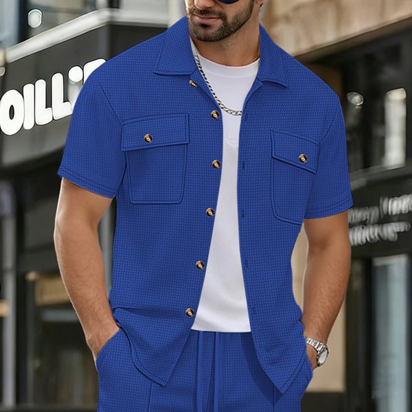 Waffle-Weave Mens Casual Short-Sleeve T-Shirt Jacket