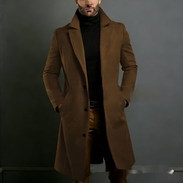 Men's Mid-Length Solid-Color Wool Coat For Autumn And Winter
