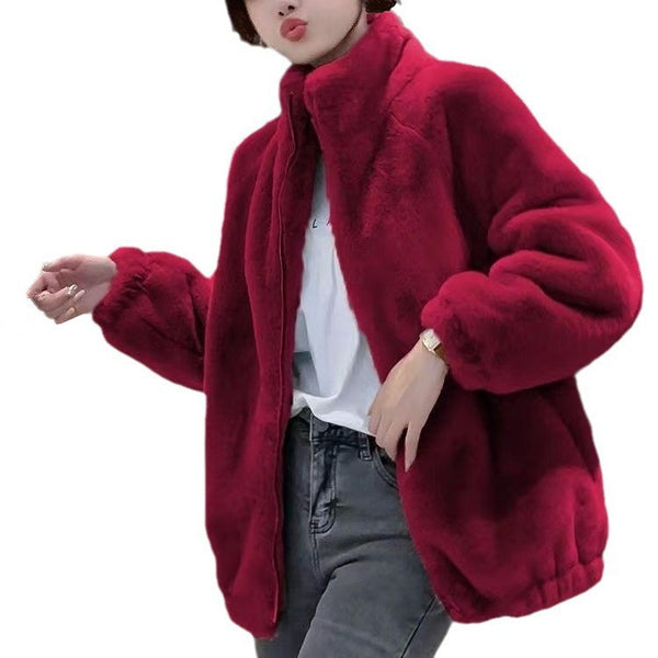 Women's Fashionable Double-Faced Fleece Loose Turtleneck Coat