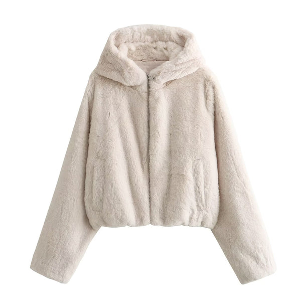 Womens Loose-Fit Faux Fur Hoodie For FallWinter