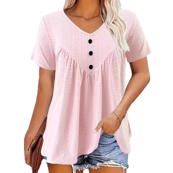 Casual Short-Sleeve V-Neck Womens Top
