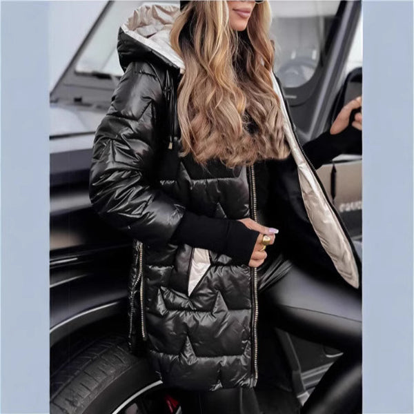 Hooded Cotton-Padded Jacket With Three Zippers