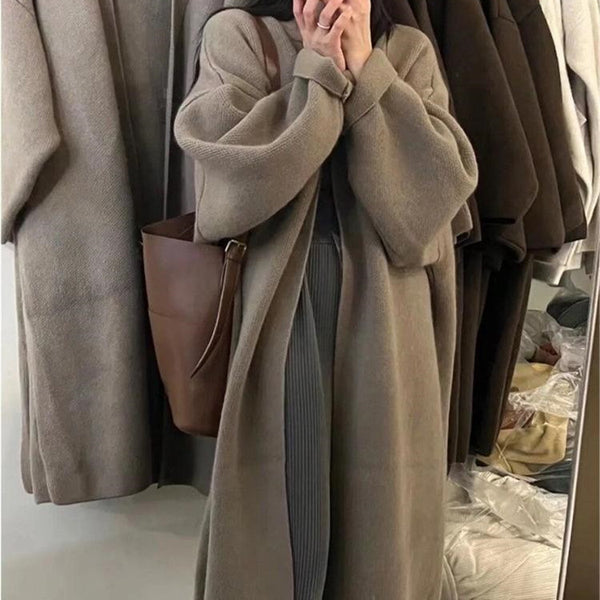 Womens Long Retro-Style French-Style Sweater Coat For FallWinter