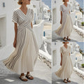 Women's Loose Fit Striped Printing Dress - Casual Cotton Blend Summer Midi Dress For Daily Wear Holiday Outfit
