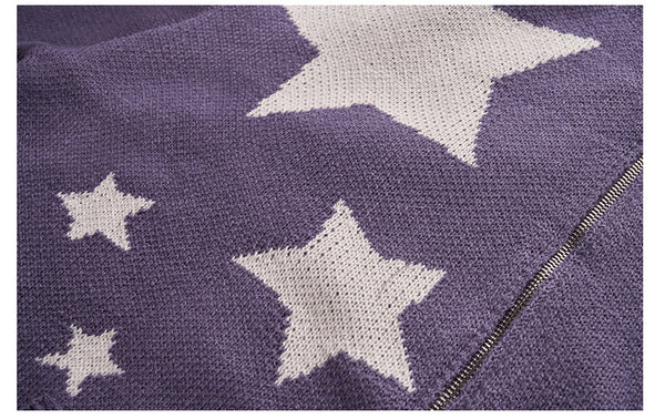 Star Yarn Dyed Loose Hooded Sweater