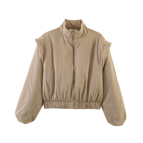 Fashionable Stand-Up Collar Short Cotton Jacket Coat For Women