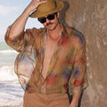 Earth Tone Abstract Wash Sheer Oversized Shirt
