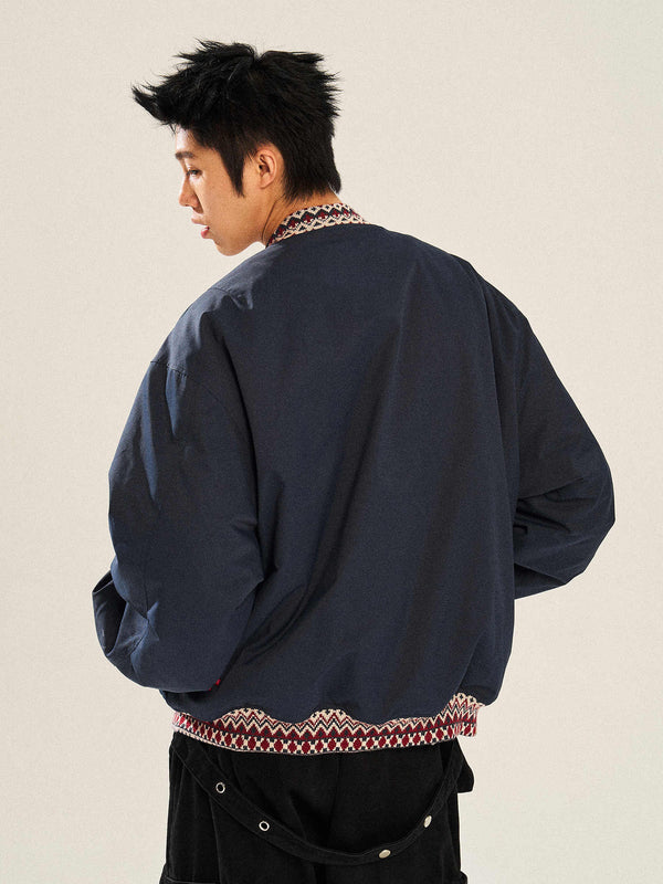Ethnic Jacquard Stitching Thick Quilted Couple Baseball Uniform Jacket