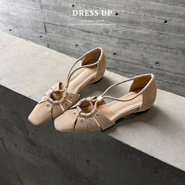 Handcrafted Full-Grain Leather Cage Sandals, Women's Vintage Woven Square Toe T-Strap Flats