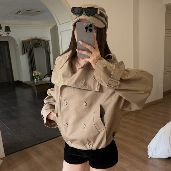 Double-breasted Stand-up Collar British-style Trench Coat Jacket