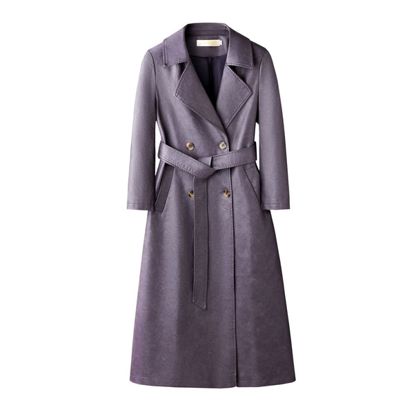 Women's Leather Trench Coat Long Below-the-knee Length
