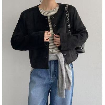 Retro Suede-Like Slimming Jacket Top