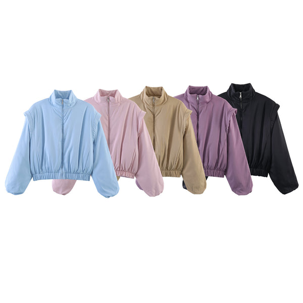 Fashionable Stand-Up Collar Short Cotton Jacket Coat For Women