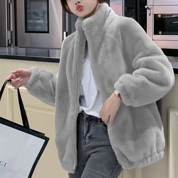 Women's Fashionable Double-Faced Fleece Loose Turtleneck Coat