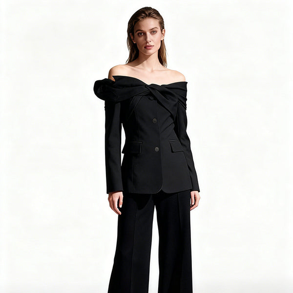 French-style Off-shoulder Blazer Womens Short Style