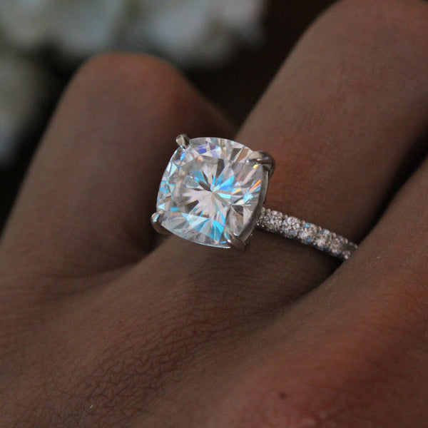 Classic 4-Prong 2ct Princess Cut White Gold Plated Simulated Moissanite Ring For Women, European & American Style Engagement Ring