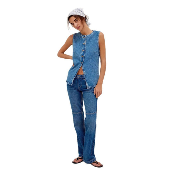 Casual Slim Fit Buttoned Denim Sleeveless Vest