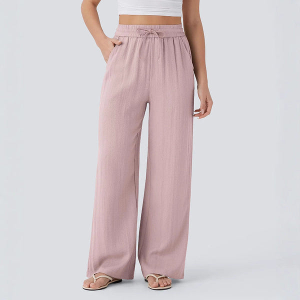 Solid Color Wide Leg Pants With Pockets Fashion Loose Drawstring Trousers Casual  Women's Clothing
