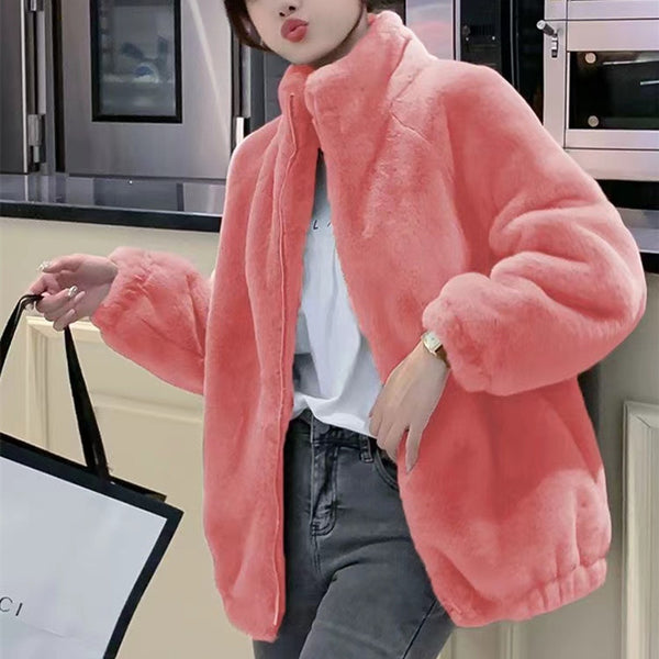 Women's Fashionable Double-Faced Fleece Loose Turtleneck Coat