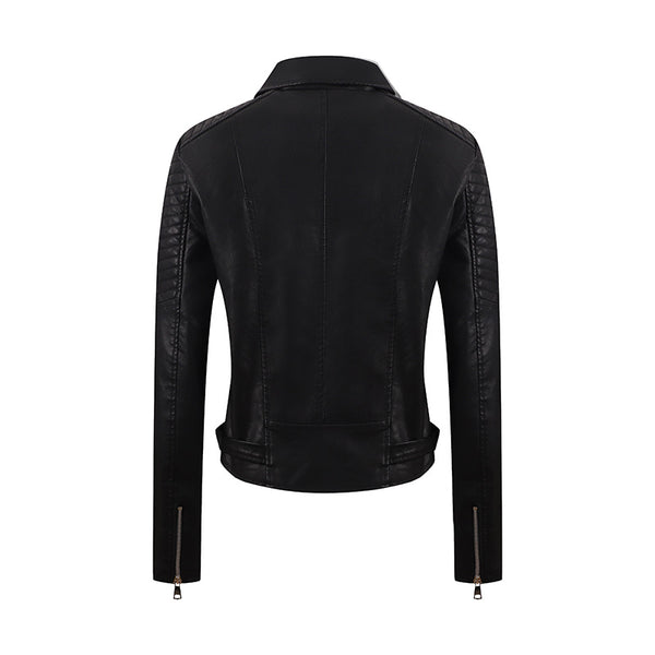 PU Women's Short Leather Oblique Pull Slim Motorcycle Clothing Washed Leather Jacket
