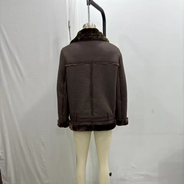 Women's Fashion Fur Integrated Leather Coat Top