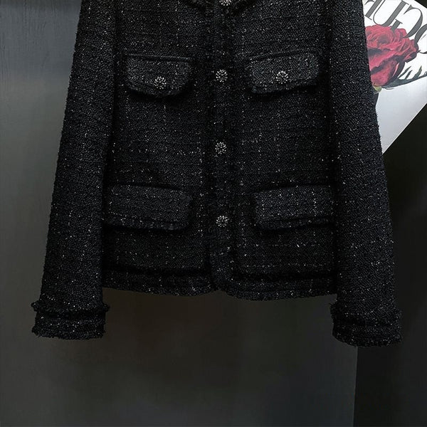 French-style Chic Tweed Top With Long Sleeves