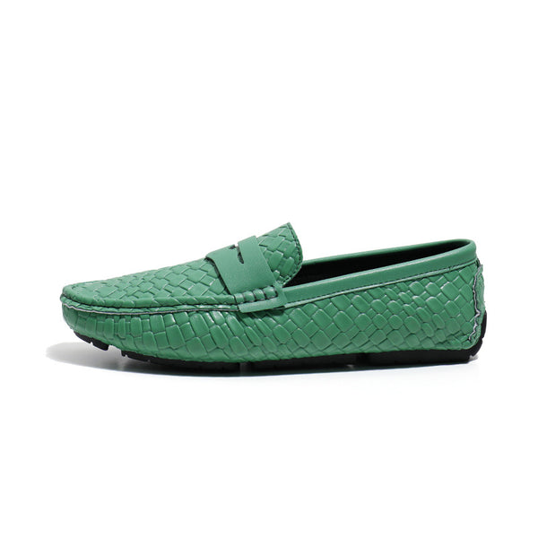Mens Woven-pattern Leather Shoes Slip-on Loafers