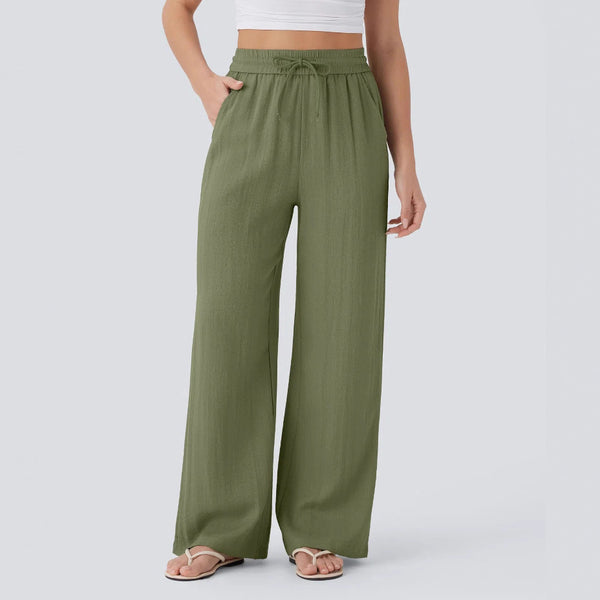 Solid Color Wide Leg Pants With Pockets Fashion Loose Drawstring Trousers Casual  Women's Clothing