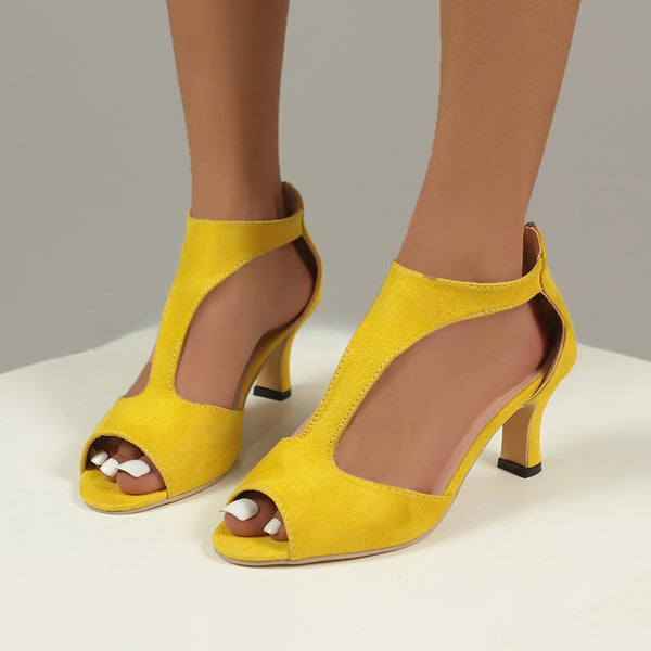 Women's High Heeled Fish Mouth Sandals with Zipper Closure - Summer Dressy Open Toe Footwear