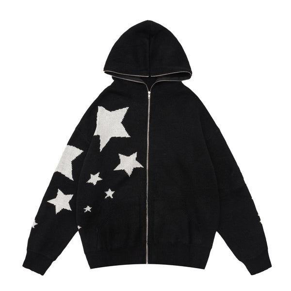 Star Yarn Dyed Loose Hooded Sweater