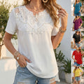 Hollow-out Pearl-trimmed Loose Short-sleeve T-shirt For Women
