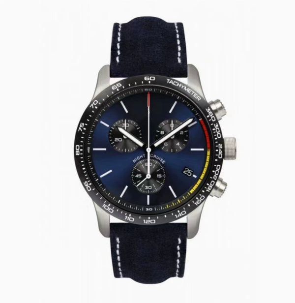 Mens Fashion Calendar Leather-Strap Quartz Watch