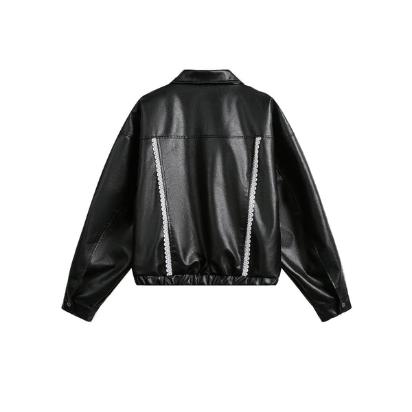Women's Street Black Lace Love Number Embroidered Lapel Jacket