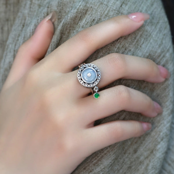 Womens Rotatable Vintage Copper Coin Peace Charm Ring