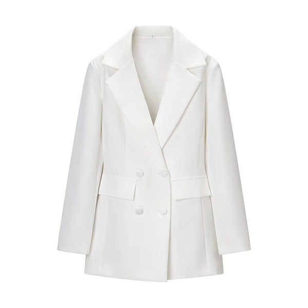 Deep-V Long-sleeved Bloom-shaped Waist-cinched Slim-fit Midi Blazer For Women