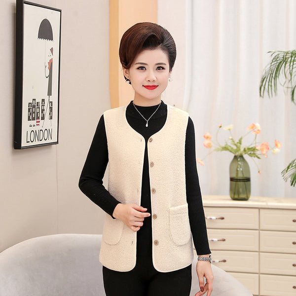 Middle-aged And Elderly Womens Short Fleece-Lined Vest Coat
