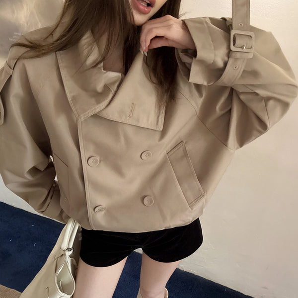 Double-breasted Stand-up Collar British-style Trench Coat Jacket
